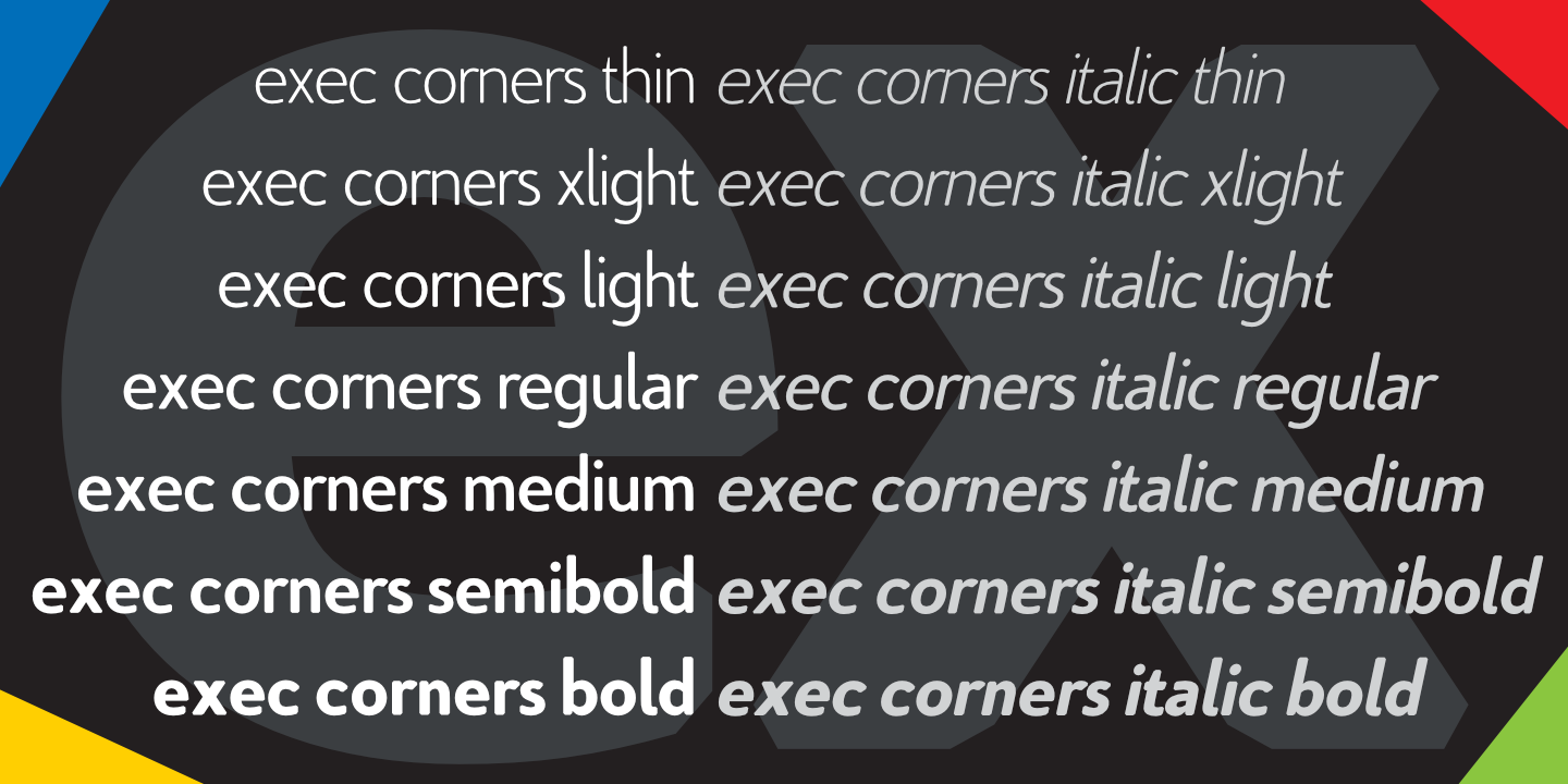 Ejemplo de fuente Exec Corners Bold Italic